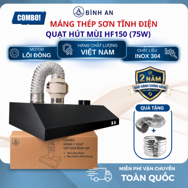 Combo máng hút thép sơn tĩnh điện và quạt HF150 chưa kèm khay
