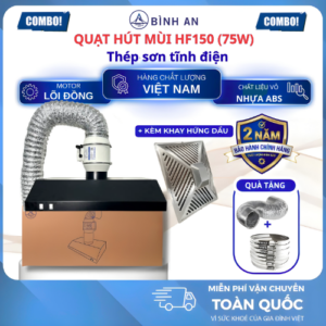 Combo máng hút thép sơn tĩnh điện và quạt HF150 kèm khay hứng dầu