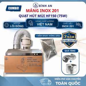 Combo máng hút inox 201 và quạt HF150 kèm khay hứng dầu