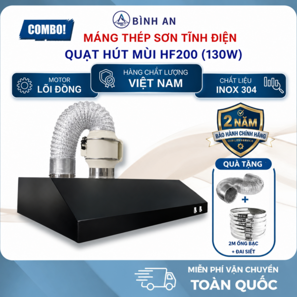 Combo máng hút thép sơn tĩnh điện và quạt HF200 chưa kèm khay