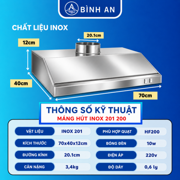 Máng hút inox 201 miệng ống 200