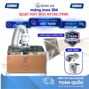 Combo máng hút inox 304 và quạt HF150 kèm khay hứng dầu