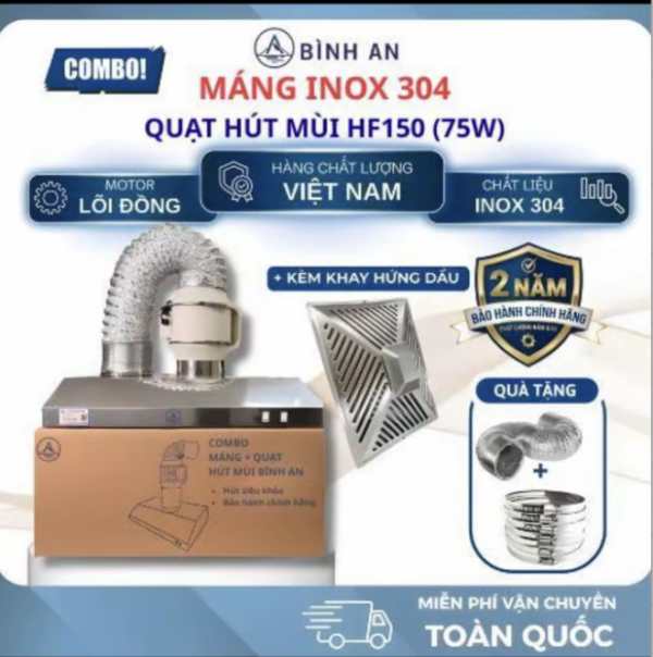 Combo máng hút inox 304 và quạt HF150 chưa kèm khay