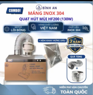 Combo máng hút inox 304 và quạt HF200 chưa kèm khay