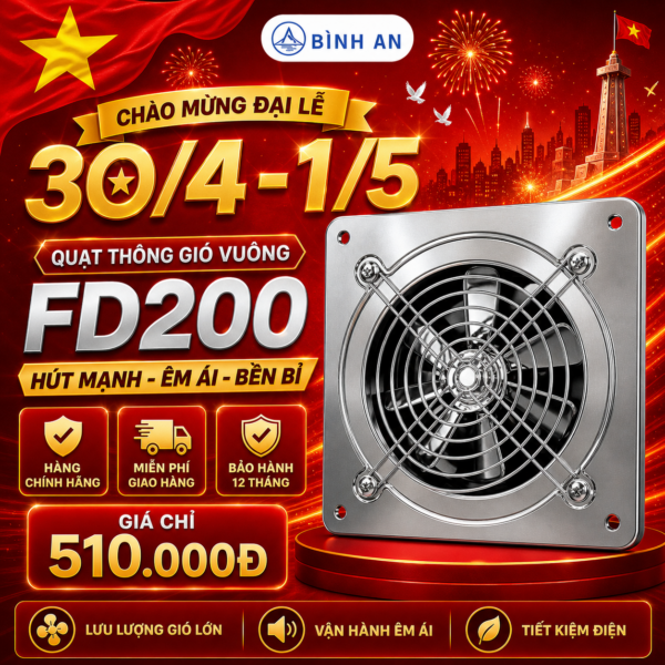 Quạt thông gió vuông inox FD200
