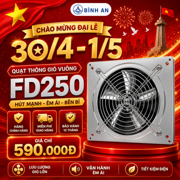 Quạt thông gió vuông inox FD250