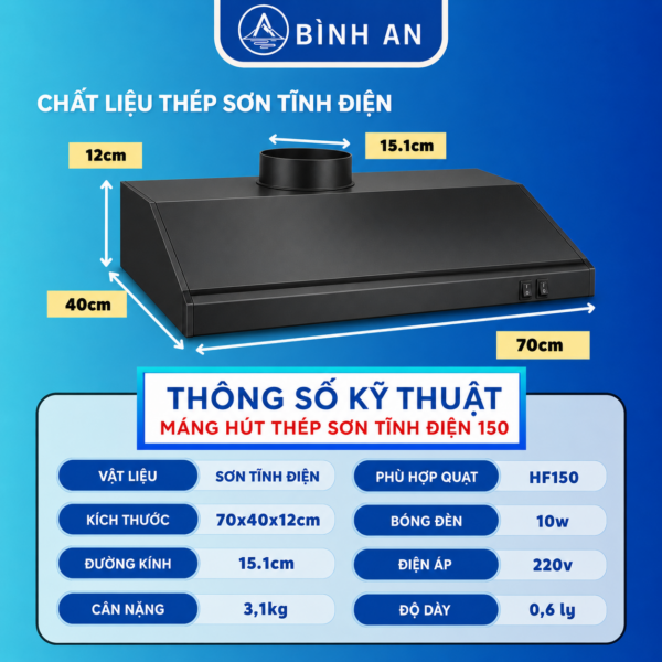 Máng hút thép sơn tĩnh điện miệng ống 150