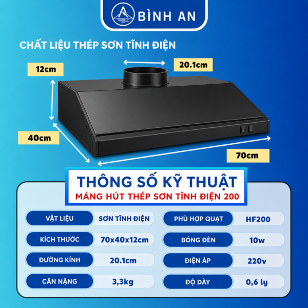 Máng hút thép sơn tĩnh điện miệng ống 200